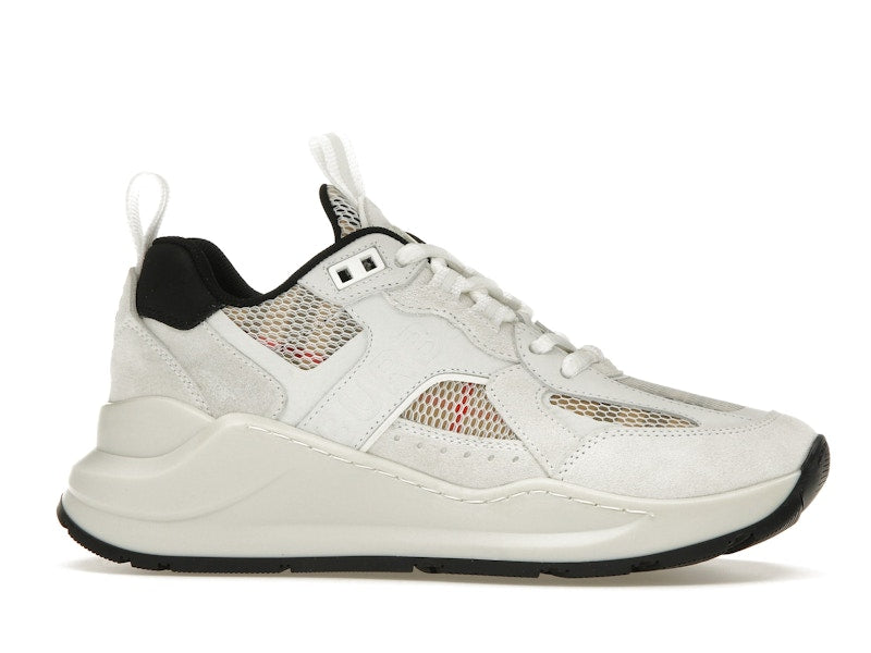 Burberry Logo Print Leather, Suede and Check Mesh Sneakers Archive Beige White (Women's)