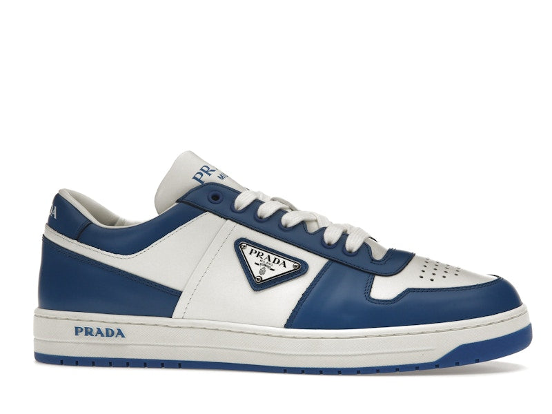 Prada Downtown Low Top Sneakers Leather White Cobalt Blue