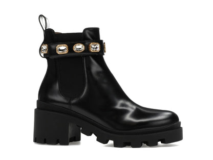Gucci Crystal Belt 60mm Ankle Boot Black Leather