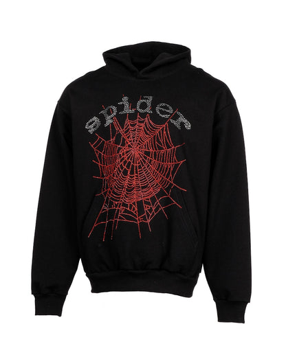 Sp5der OG Rhinestone Logo Hoodie Black