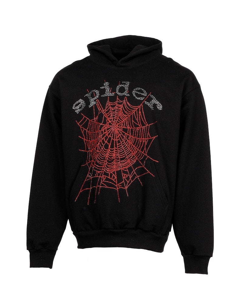 Sp5der OG Rhinestone Logo Hoodie Black