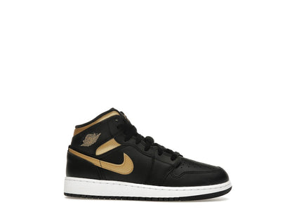 Jordan 1 Mid Black Metallic Gold Swoosh (GS)