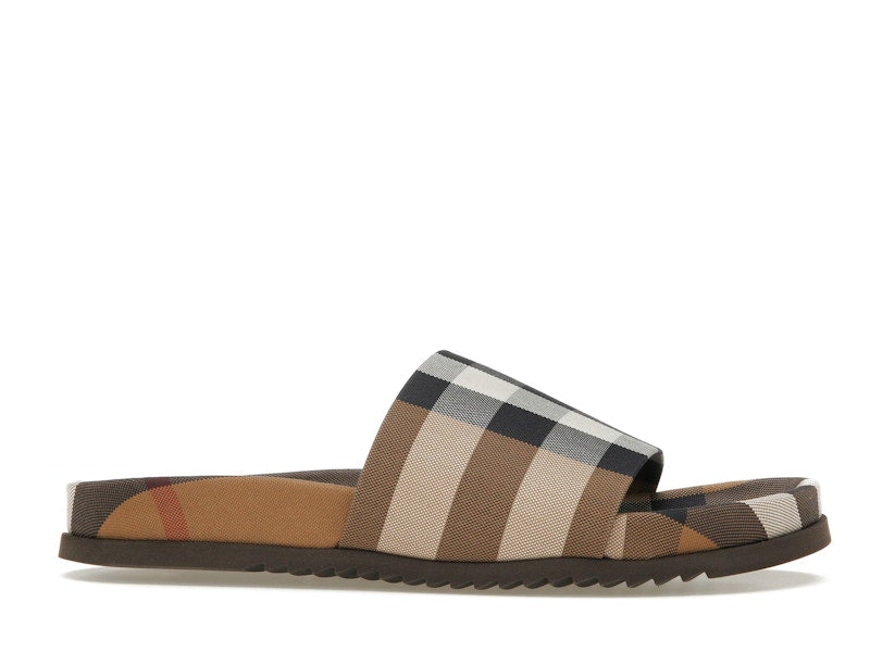 Burberry Check Cotton Slides Birch Brown