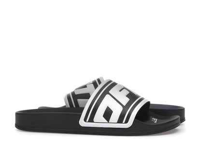 OFF-WHITE Embossed Logo Pool Slides Black White (Women's)