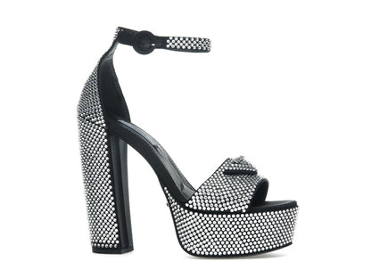Prada 135mm Crystal Platform Sandals Black Satin