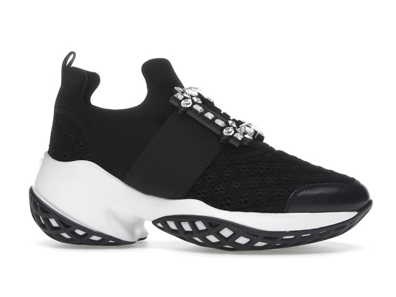 Roger Vivier Viv' Run Fabric Black White Crystal Buckle (Women's)