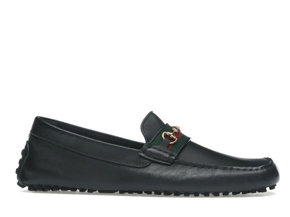 Gucci Ayrton Webbing-Trimmed Horsebit Leather Driver Loafers Black