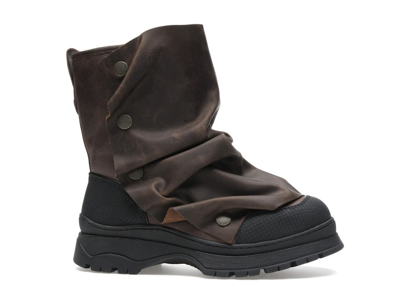 H&M x Glenn Martens Gaiter-Detail Leather Boots Dark Brown