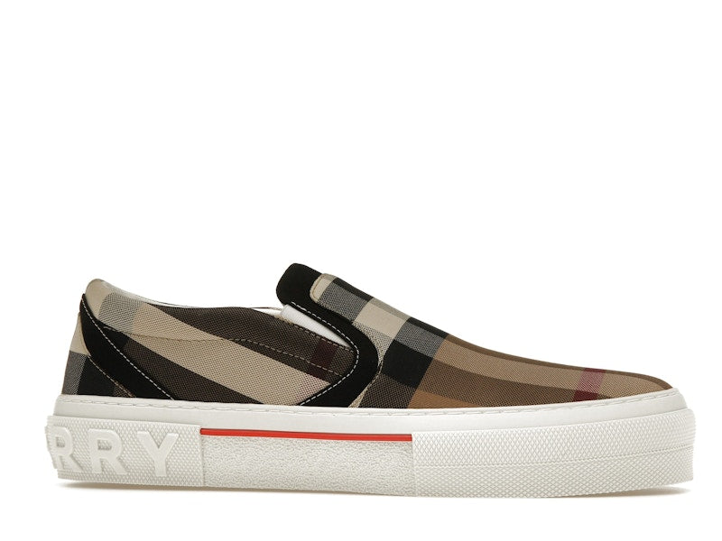 Burberry Slip On Sneakers Exaggerated Check Birch Brown White