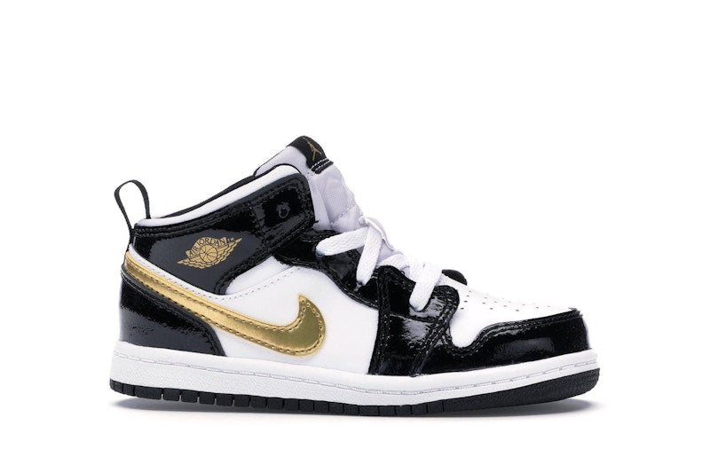 Jordan 1 Mid Patent Black White Gold (TD)