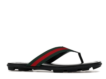 Gucci Web and Leather Thong Sandal Black Leather