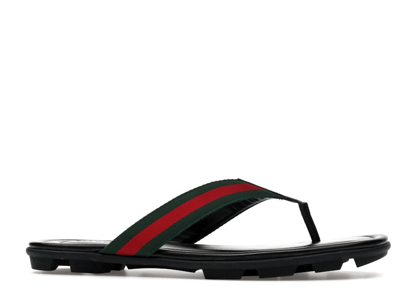 Gucci Web and Leather Thong Sandal Black Leather