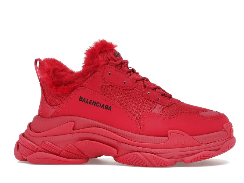 Balenciaga Triple S Faux Fur Burgundy