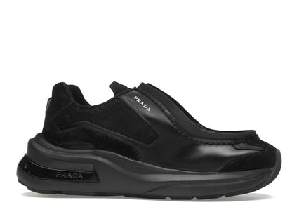 Prada Brushed Leather Sneakers Bike Fabric Suede Black