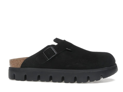 Birkenstock Boston Chunky Suede Black Black Sole (Narrow) (Women's)