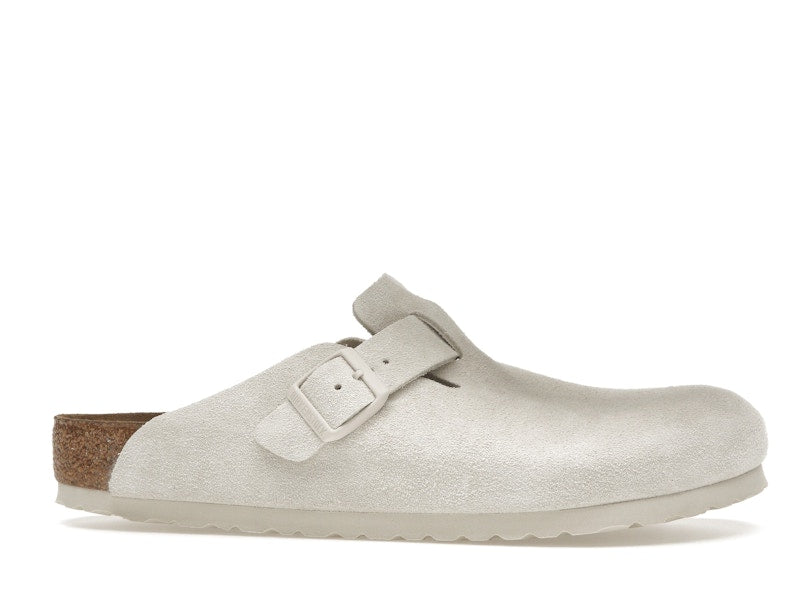 Birkenstock Boston Soft Footbed Suede Antique White