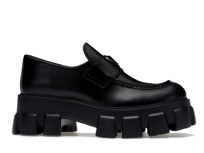 Prada Monolith 55mm Loafer Black Brushed Leather