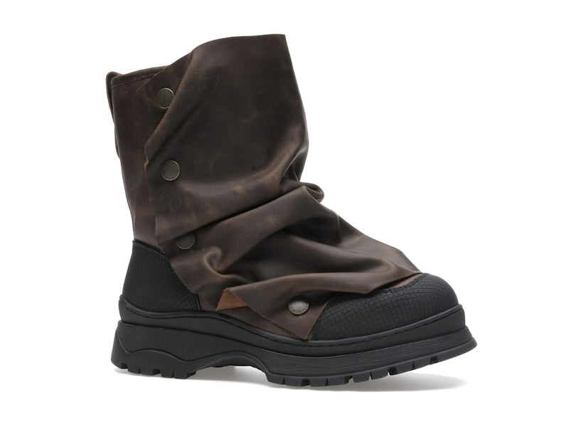 H&M x Glenn Martens Gaiter-Detail Leather Boots Dark Brown