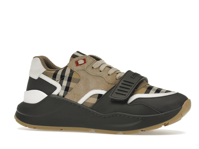 Burberry Ramsey Vintage Check Suede Leather Sneakers Grey Archive Beige