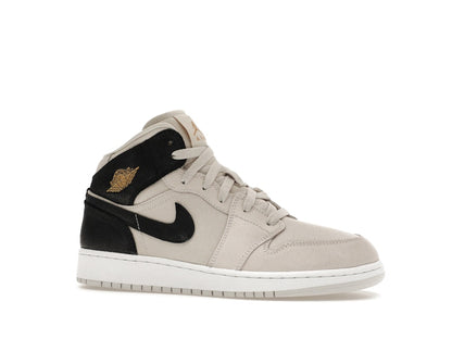 Jordan 1 Mid Light Bone Metallic Gold Black (GS)
