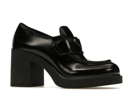 Prada Chocolate High-Heeled 85mm Loafers Black Brushed Leather