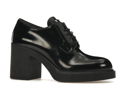Prada Lace Up 85mm Heels Black Brushed Leather