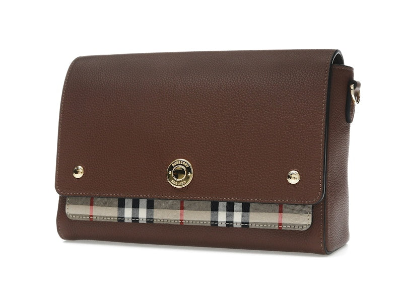 Burberry Vintage Check and Leather Note Crossbody Bag Tan