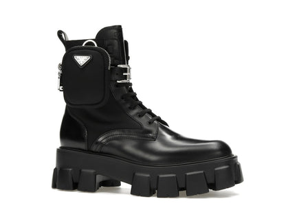 Prada Monolith 55mm Pouch Ankle Boots Black Leather