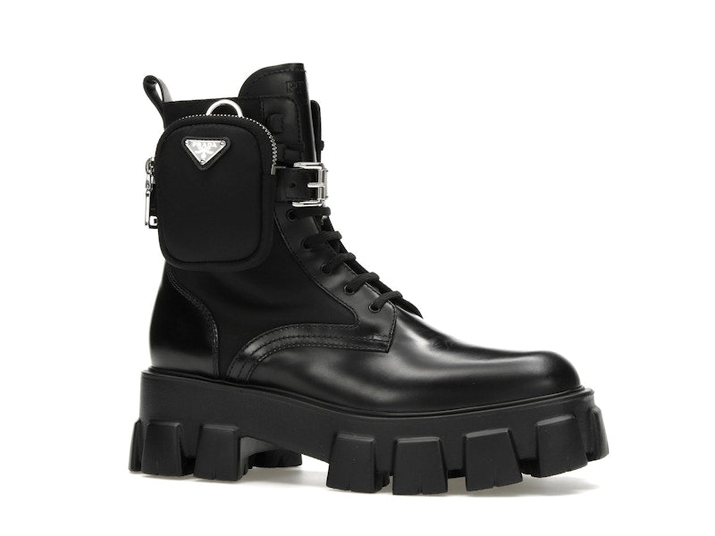 Prada Monolith 55mm Pouch Ankle Boots Black Leather