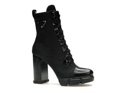 Prada 110 mm Nylon Booties Black Brushed Leather
