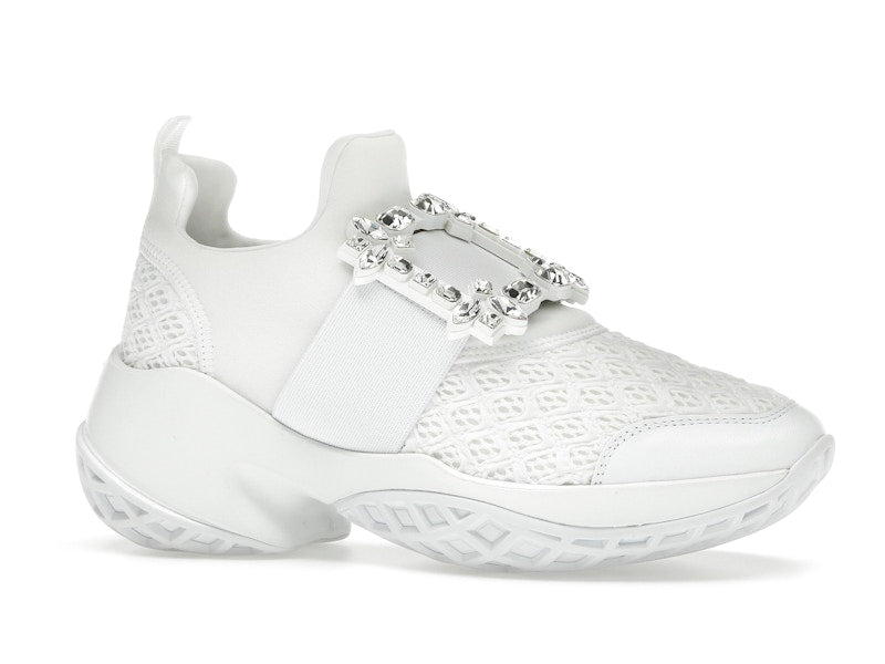 Roger Vivier Viv' Run Fabric White Crystal Buckle (Women's)