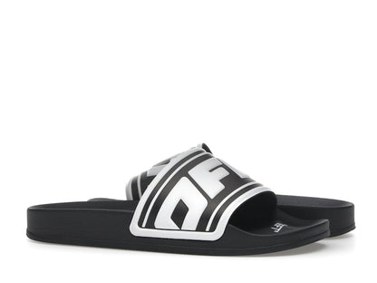 OFF-WHITE Embossed Logo Pool Slides Black White (Women's)