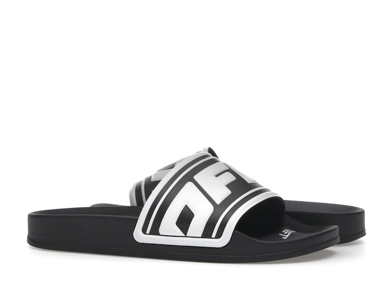 OFF-WHITE Embossed Logo Pool Slides Black White (Women's)