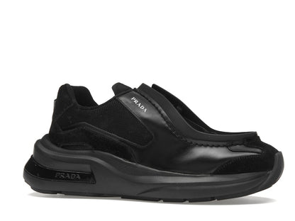 Prada Brushed Leather Sneakers Bike Fabric Suede Black