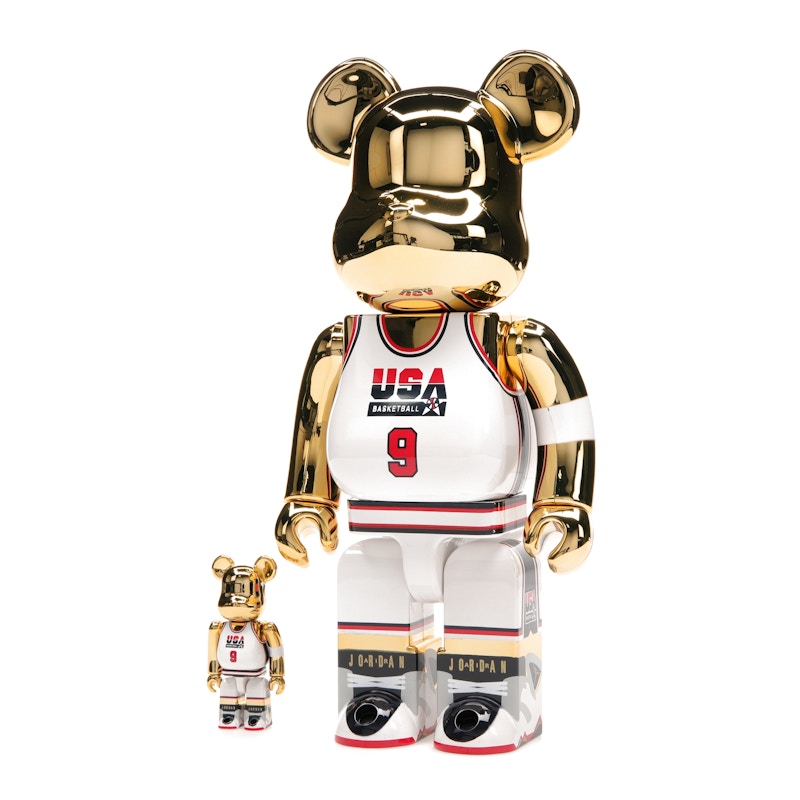 Bearbrick Michael Jordan 1992 Team USA (Dream Team) 100% & 400% Set Gold Chrome