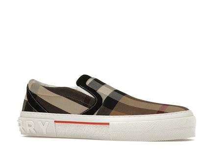 Burberry Slip On Sneakers Exaggerated Check Birch Brown White