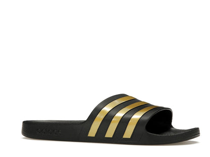 adidas Adilette Aqua Slides Core Black Gold Metallic