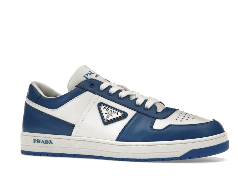 Prada Downtown Low Top Sneakers Leather White Cobalt Blue