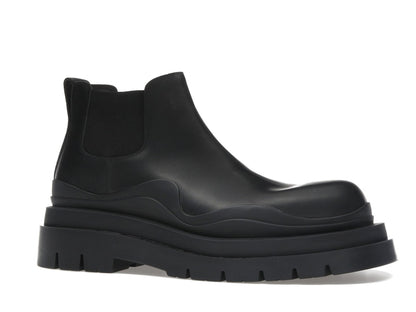 Bottega Veneta Leather Tire Chunky Sole Ankle Chelsea Boot Black