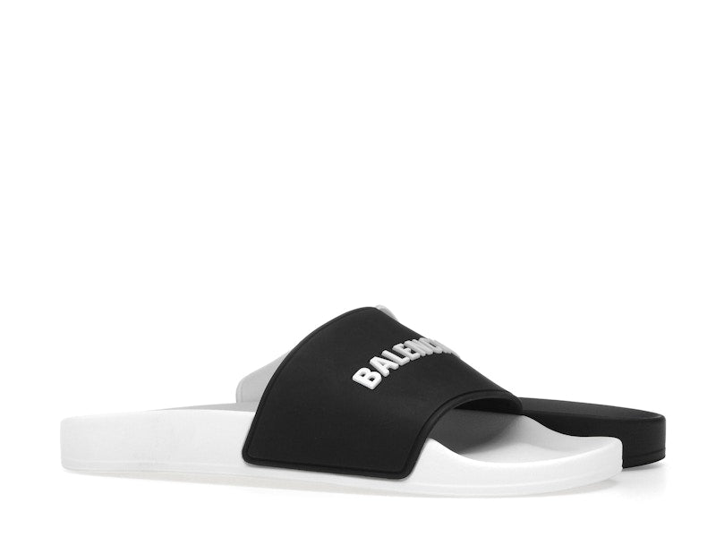 Balenciaga Pool Slides Logo White Black Alternate