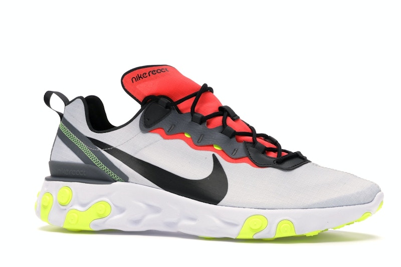 Nike React Element 55 Pure Platinum Bright Crimson Volt