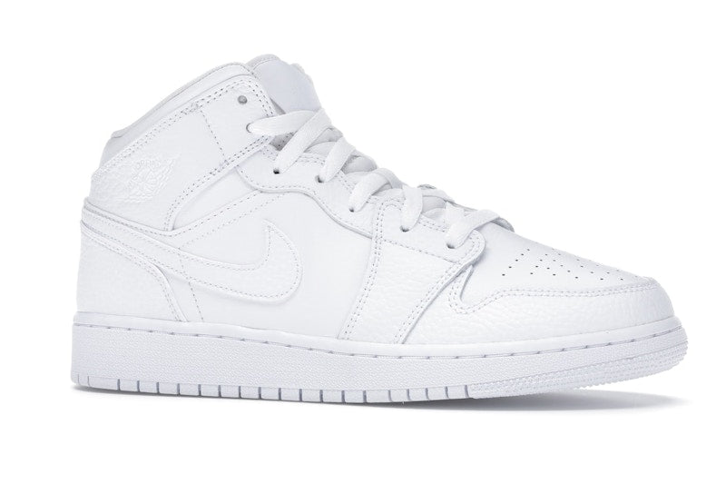 Jordan 1 Mid Triple White Tumbled Leather (GS)