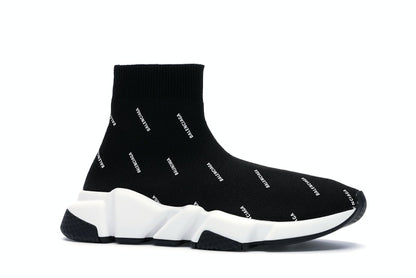 Balenciaga Speed Trainer Logo Print Black White (Women's)