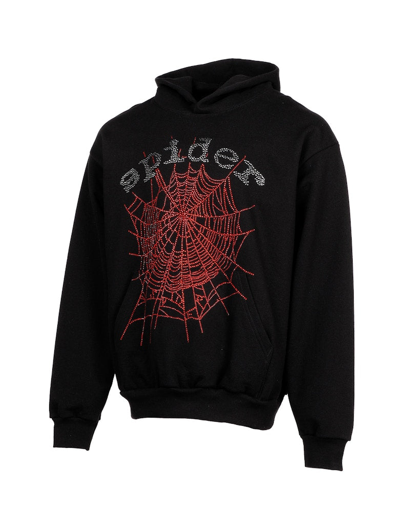 Sp5der OG Rhinestone Logo Hoodie Black