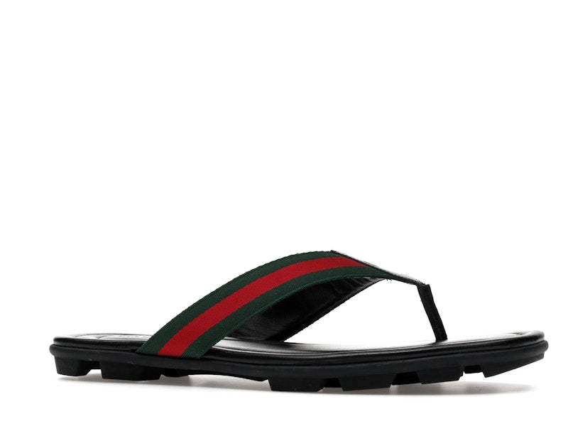 Gucci Web and Leather Thong Sandal Black Leather