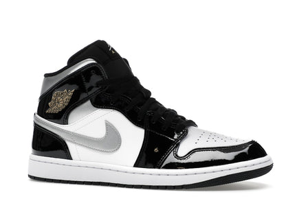Jordan 1 Mid SE Patent Black White Metallic Silver Metallic Gold