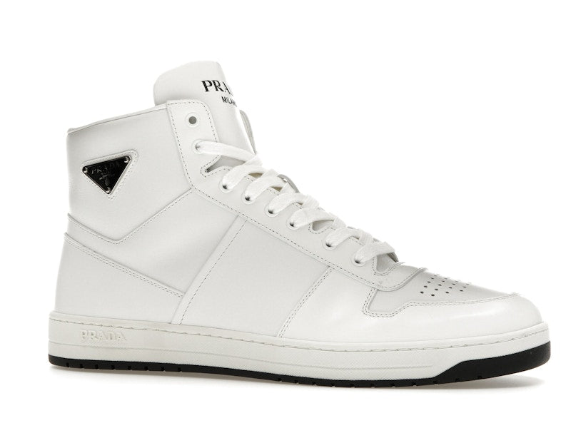 Prada Downtown High Top Sneakers Leather White White Black