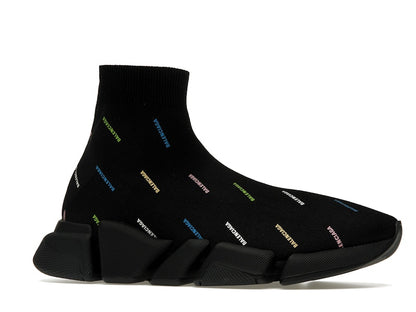 Balenciaga Speed 2.0 AllOver Logo Recycled Knit Black Multicolor