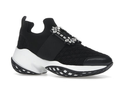 Roger Vivier Viv' Run Fabric Black White Crystal Buckle (Women's)