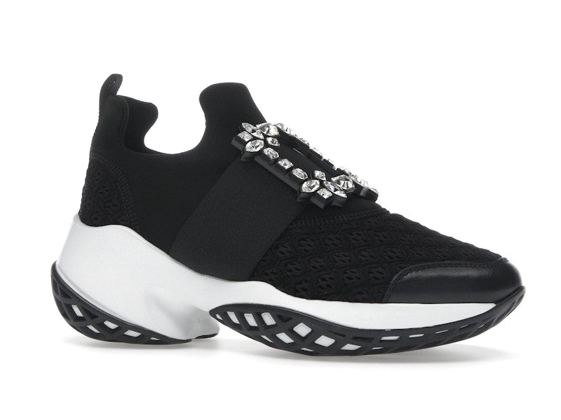 Roger Vivier Viv' Run Fabric Black White Crystal Buckle (Women's)